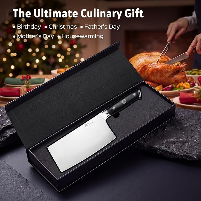 PAUDIN Cleaver Knife 7 Inch, Razor Sharp Chinese Chef Knife Dishwasher Safe, German High Carbon Steel Vegetable Cleaver with G10 Handle, Meat Slicing Slicer, Daily Meal Prep for Home and Restaurant