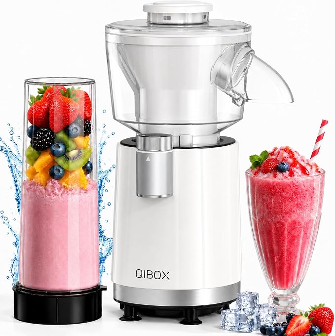 QIBOX Snow Cone Machine & Smoothie Blender 2 in 1, 700W Powerful Shaved Ice Machine Frozen Margarita Machine, Slushine Machine Maker with Stainless Steel Blade, Smoothie Recipe, for Home Kitchen Party
