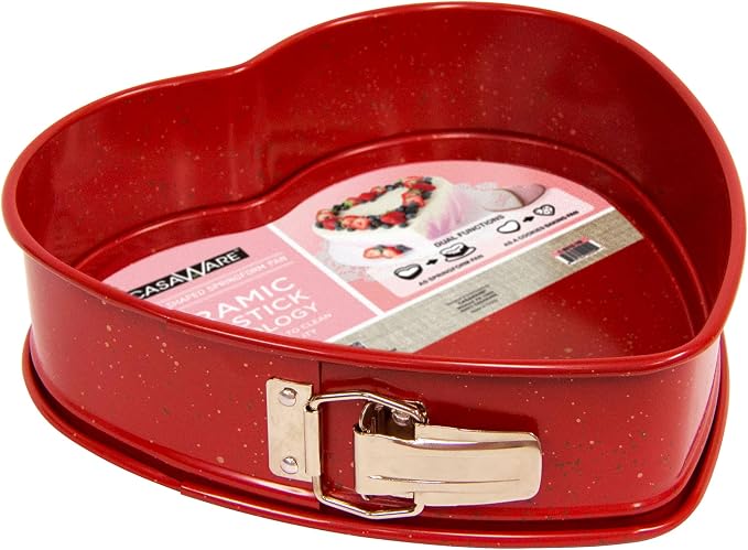 casaWare Heart Springform 10-Inch Pan, Ceramic Coated NonStick Red Granite