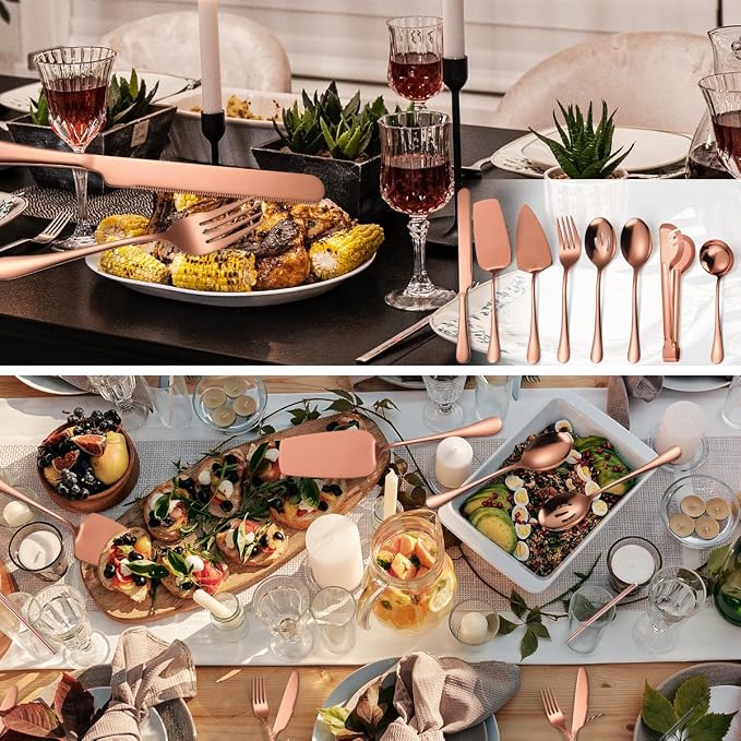 AARAINBOW Exquisite 8-Piece Serving Set, Stainless Steel Utensils With Spoons for Parties, Buffet, Home - Large (8 Rose Golden)