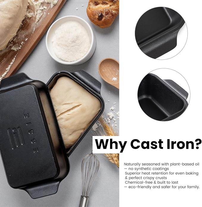 Cast Iron Duct Oven for Sourdough Bread baking, 9×5 Loaf Pan with Lid, Bread Pans for Homemade Bread, 2 in 1 Dutch Oven Pot with Lid, Pre-Seasoned (4.5 QT)