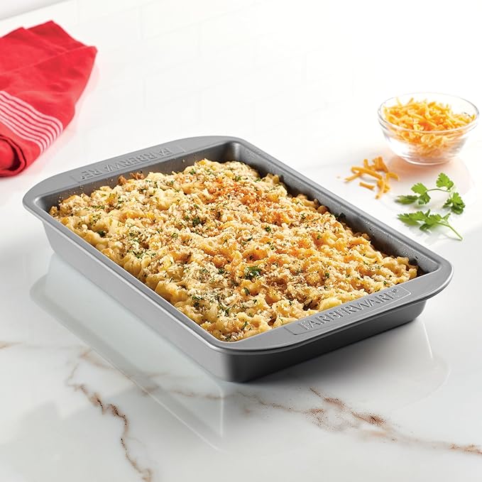 Farberware Nonstick 9x13 Baking Pan - Warp-Resistant Brownie Cake Pan | Lasagna Pan, Sheet Cake, Baking Dish, PFAS-Free, Dishwasher Safe, Oven Safe to 450F, Even Heating, Easy Release, Gray