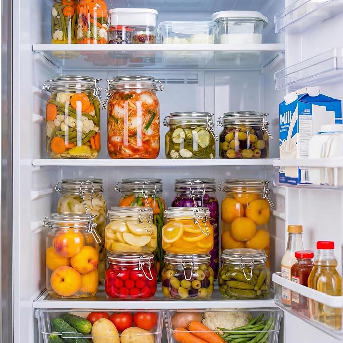 17 oz Square Glass Jars with Airtight Lids, 6 Pack Mason Jar with Clamp Lid | Air Tight Glass Food Storage Containers with Lids Keep Food Dry & Fresh, Best Canister for Flour, Sugar, Cereal, Rice, Coffee