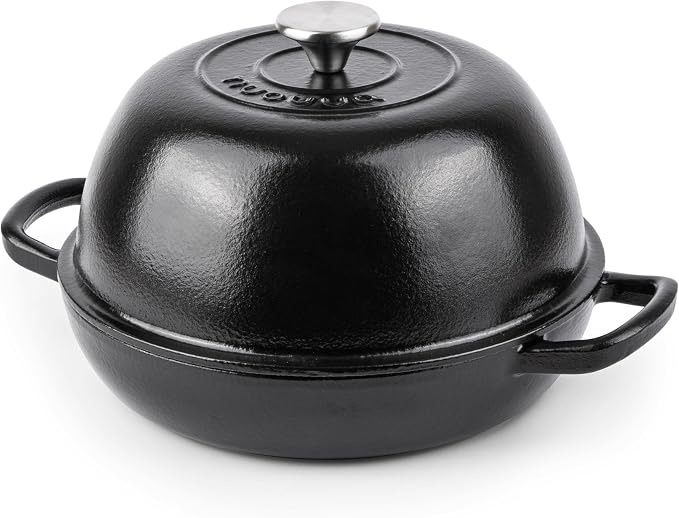 Enamelled Cast Iron Dutch Oven Pot – Dutch Oven For Sourdough Bread Baking – Cast Iron Bread Pot – Black, 6 Quarts, 26cm – by Nuovva