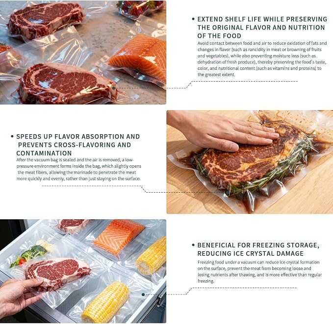 Vacuum Sealer Bags For Food-300 Quart 11"x16"and Quart 8"x12"and Pint 6"x10"-Commercial Grade BPA-Free Food Storage Bags | Puncture Resistant for Sous Vide ，Freezing & Meal Prep