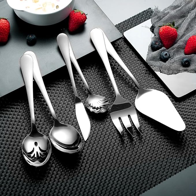 Berglander Silverware Serving Set 6 Pieces, Stainless Steel Serving Spoons Set, Flatware Serving Set, Serving Utensils Set Easy to Clean and Dishwasher Safe