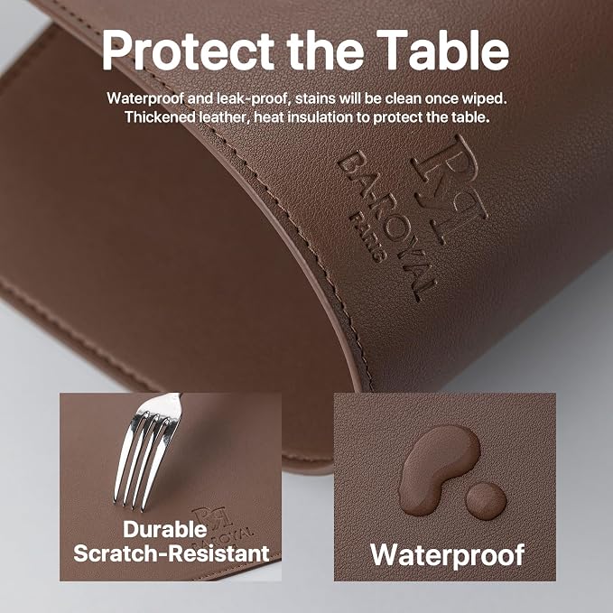 Baroyal Faux Leather Placemats Set of 4 Vinyl Washable Wipeable Table Mats for Kitchen Dining Table Heat Resistant Waterproof Modern Indoor/Outdoor Placemats Non-Slip Easy Clean Place Mats (Chocolat)