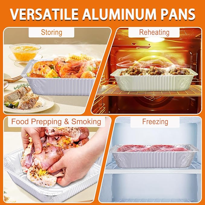 Aluminum Foil Pans 9x13 Disposable - Half Size Aluminum Foil Heavy Duty deep Steam Table Pan, Tin foil Turkey Sheets Tray Chafing Grill Accessories for Cooking, Baking, Storing, Food Prepping (30)