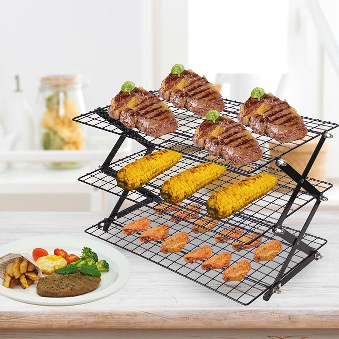 ShellKingdom 3 Tier Collapsible Cooling Rack, Outdoor Camping Picnic Shelf | Wire Cooling Rack for Baking, Cookies, Cake, Roasting, Grilling, Drying Rack