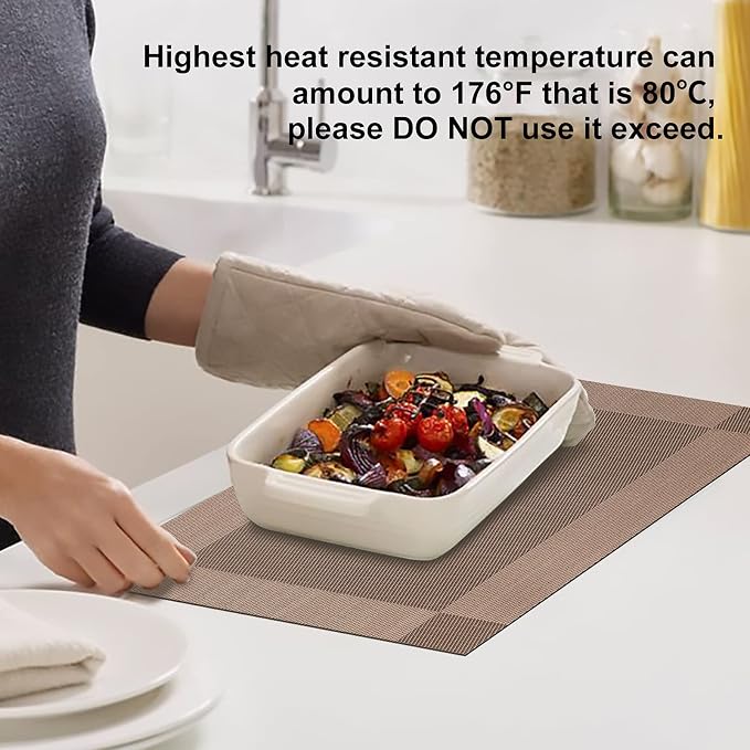 Aofmee Placemats Set of 4, Heat Resistant Place Mats, Washable Durable PVC Table Mats, Woven Vinyl Plastic Placemats for Dining Table, Non-Slip Stain Resistant Kitchen Table Placemats, Easy to Clean