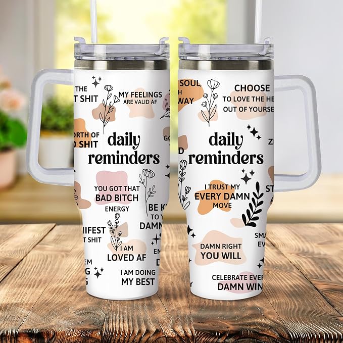 Gossby Inspirational Tumbler For Women, 30oz Stainless Steel With Handle | Daily Affirmations For Women, Inspirational Cup, Motivational Mental Health Gift, Birthday Gifts For Friends, Nurse, Coworker