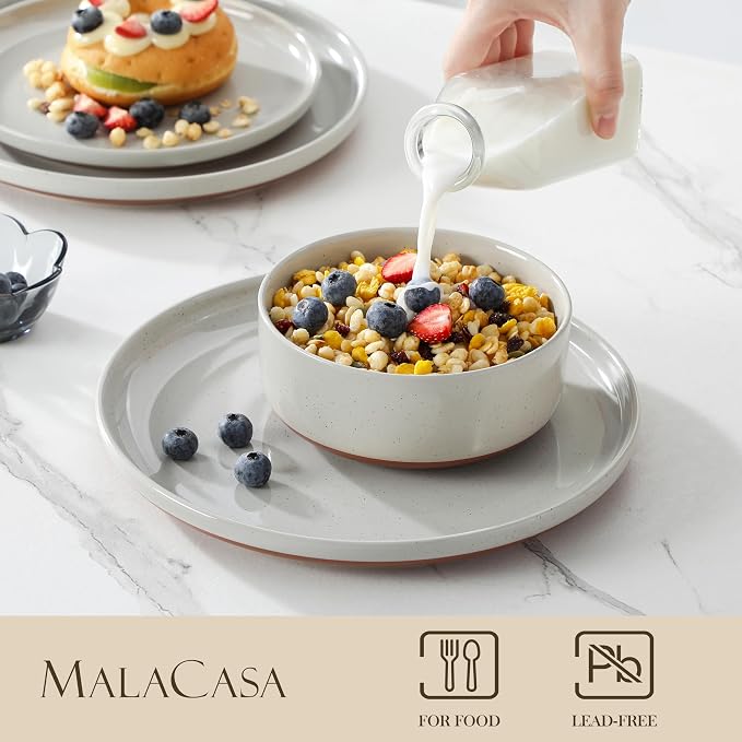 MALACASA Plates and Bowls Sets, 18 Pieces Modern Ceramic Dinnerware Set for 6 Kitchen Dinner Set Stoneware Dishware Dishes Set Microwave and Dishwasher Safe, Grey, Series TARA