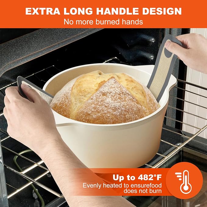 PLAPITATE Silicone Bread Sling for Dutch Oven Liners, Non Stick 2 PCS, Easy Clean Reusable Silicone Bread Baking Mat with Long Handles, Easy to Transfer Sourdough Bread, Round