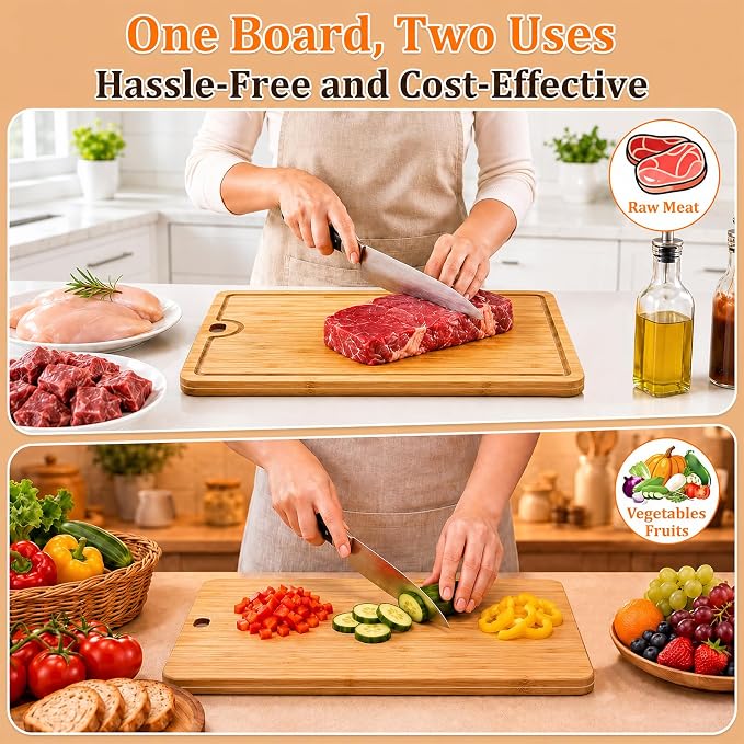 Bamboo Cutting Board, Dishwasher Safe Cutting Board, 14’’L×10.6’’W | Easy Clean & Durable, Apple-Like Weight, Knife-Friendly, Reversible Design for Meat & Veggies. Built for Daily Home Cooks