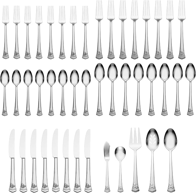 Lenox Butterfly Meadow II 65-Piece Silverware Set for 12, Flatware | mirror finish, dishwasher safe | includes serving spoons and utensil set | heavy duty, cutlery set for kitchen and dining