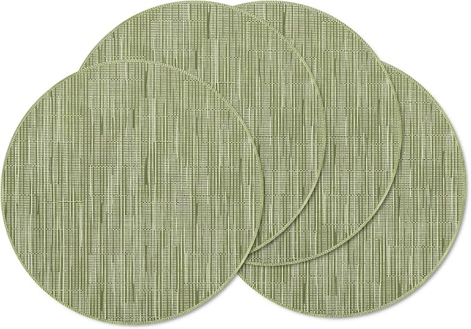 Round Placemats, Placemats Set of 4 Washable Place Mats, Green 15" | Easy to Clean, Heat Resistant Table Mats, Wipeable Linen Placemat for Holiday Party Kitchen Dining Table Decoration