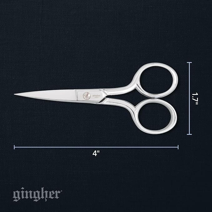 Gingher 4" Straight Embroidery Scissors to Cut Fabric & Needlework | Precise Cutting Craft Scissors, Hand-Finished Forged Steel Blades & Loop Handles for Right & Left-Handed Use, Leather Sheath