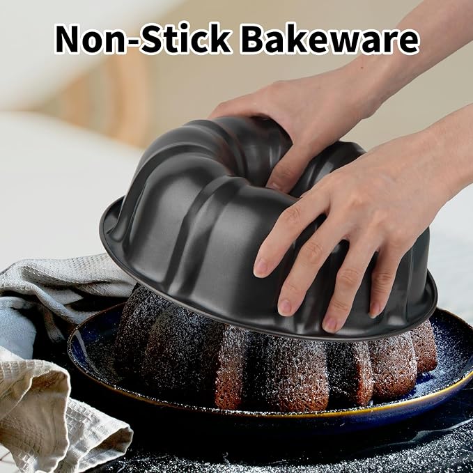 Novery 2PCS 9.5" Non-Stick Carbon Steel Fluted Tube Cake Pans | For Pound Cake Jello Gelatin Flan Chocoflan, Heavy Duty, Non-Stick Easy Release, Sturdy Baking pan
