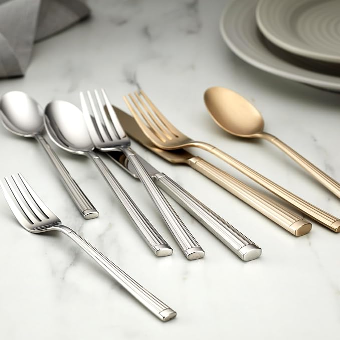 Oneida Robyn Champagne Mist Satin 20-Piece Silverware Set for 4, Flatware | champagne, dishwasher safe | includes knives, forks, and spoons | heavy duty, cutlery set for kitchen and dining, utensil set