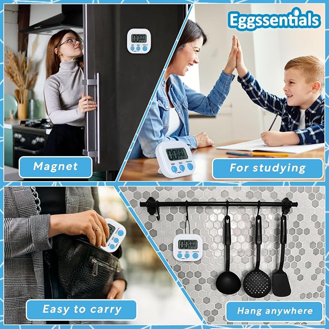 Kitchen Timers for Cooking and Baking with Big Digital Numbers and Loud Alarm Used in Cooking, Classroom, and Office.