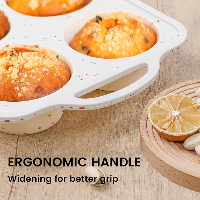 Vinino Jumbo Muffin Pan with Metal Reinforced Frame-1Pack, Large Silicone Cupcake Pan for Baking 6 Cup Jumbo Size, Silicone Muffin Tray, Cupcake Baking Pan Molds for Oven Dishwasher Safe-Cream