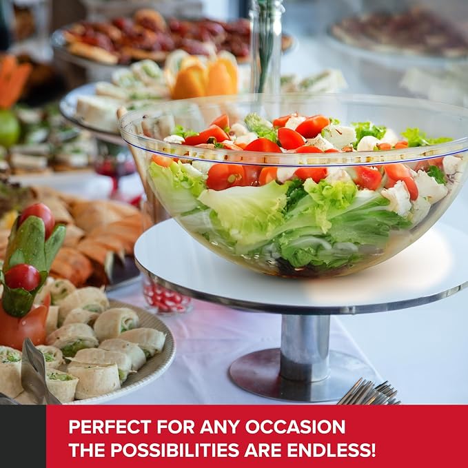 150 oz Clear Plastic Serving Bowls (4 Pack) Disposable Candy Dishes, Buffet Containers for Chips, Popcorn Snacks, Mints, Salad Bar, Punch, Snack Bowl Parties, Office Desk, Bridal Shower Party Supplies