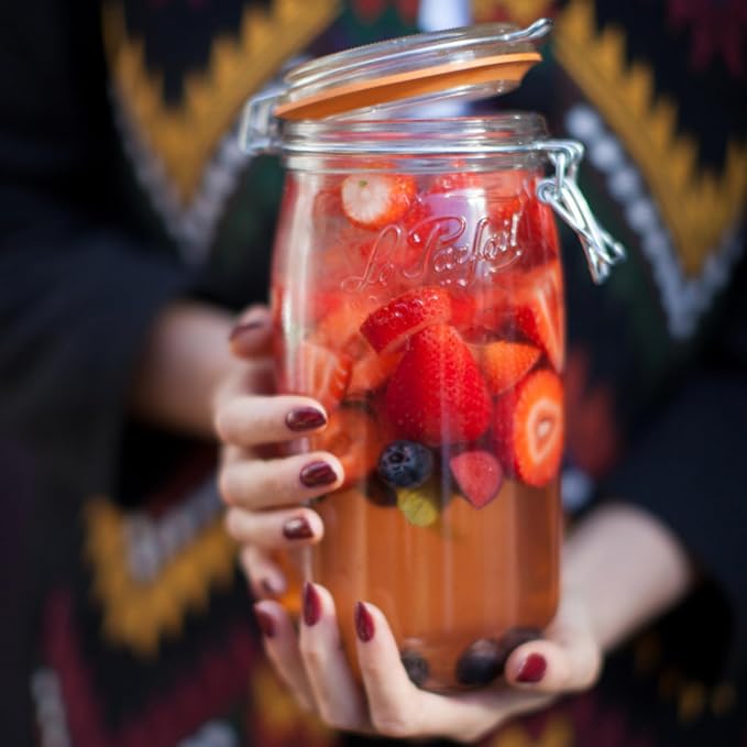 Le Parfait Super Jar 1.5L (48oz) Glass Canning Jar, Wire Bail Lid, 3 Pack | Airtight rubber seal for canning, preserving pickles, sauces and whole fruit, fermentation and pantry storage; Made in France