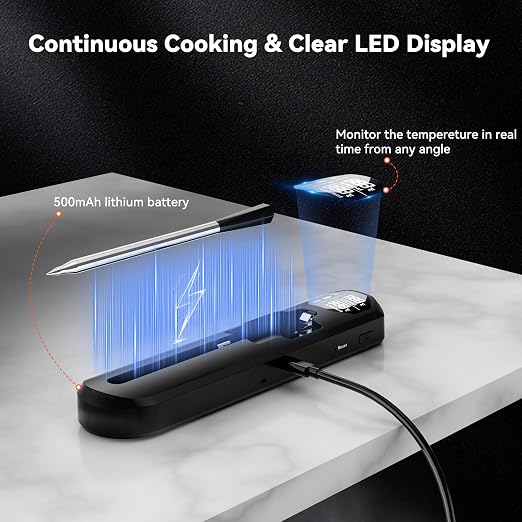 TechRise Bluetooth Wireless Meat Thermometer with APP,Wireless Meat Thermometer Digital for Oven,Smoker,Air Fryer,Kitchen Cooking,Instant Read Digital Probe with Alarm, Long Range,Rechargeable,Black