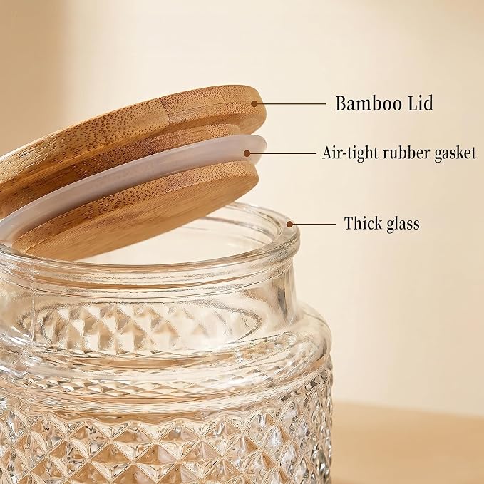 Prettidecor Glass Storage Jars, 38 FL OZ Airtight Canisters with Bamboo Lid, Decorative Kitchen Containers for Cereal, Nuts, Snacks, Candy, Cookies, Coffee, Tea | Kitchen Pantry Coffee bar Canister for Coffee Sugar Cereal Nut Candy, Airtight Bamboo Lid...