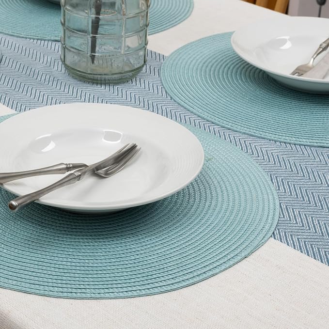 Winknowl 15 Inch Round Braided Placemats Set of 6, Washable Cotton Polyester Table Mats, Heat Resistant Non-Slip Place Mats for Kitchen Dining Table Decor (Light Blue,6pcs)