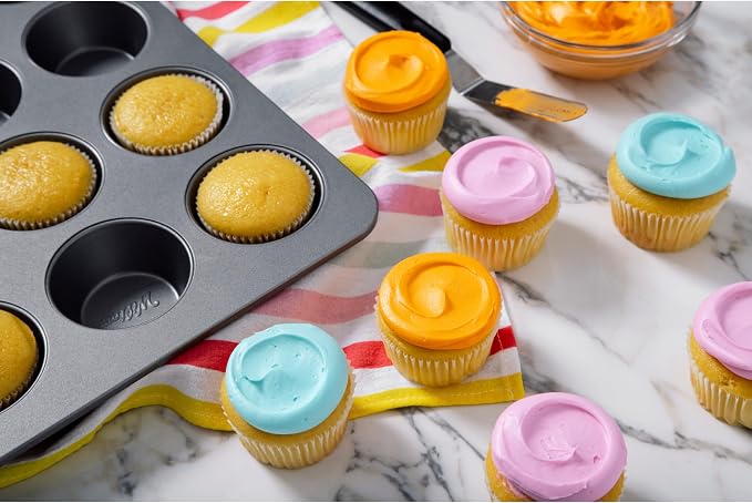 Wilton Silver Non-Stick Muffin Pan, Made Without PFAS, 12-Cup | Non-Stick Steel Bakeware, Dishwasher Safe with 5-Year Limited Warranty, Perfect for Everyday Cupcakes & Muffins