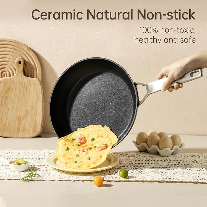 MsMk 8 inch and 10 inch Non Stick Frying Pan Set, PFOA & PTFE & PFAS Free | Non Toxic, Even Heating, Easy Clean, Dishwasher & Oven Safe, suitable for gas & electric & induction stoves, Stainless Steel