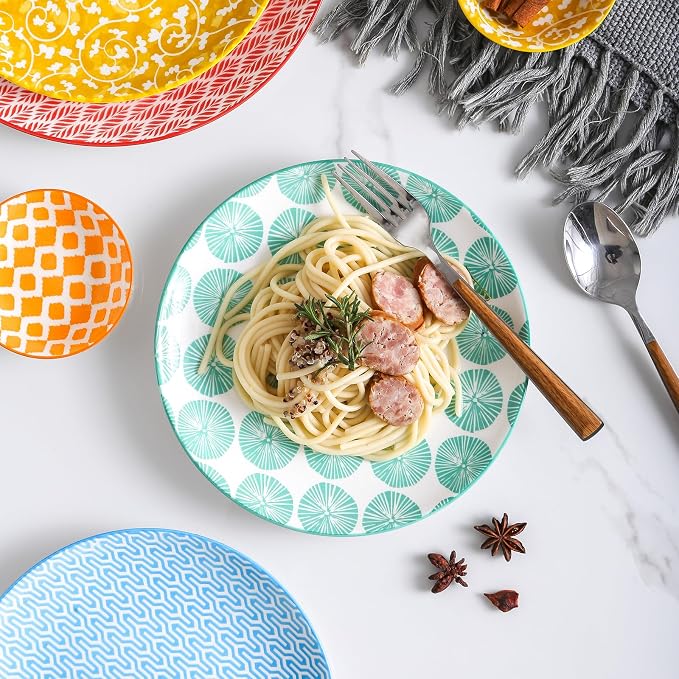 Selamica 30-Pieces Ceramic Dinnerware Sets for 6, Scratch Resistant Plates and Bowls Sets, Microwave and Dishwasher Safe, Assorted Colors A