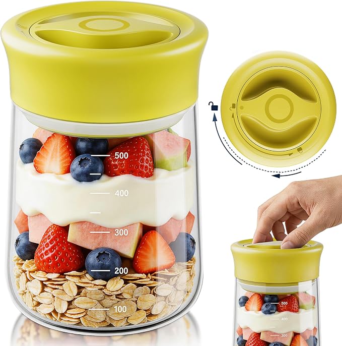 Airtight Glass Storage Jar 16 oz, Easy Open 1/4-Turn Lid Coffee Container | Easy-Open Quarter-Turn Lid, Airtight, Food Grade, Transparency, with Scale