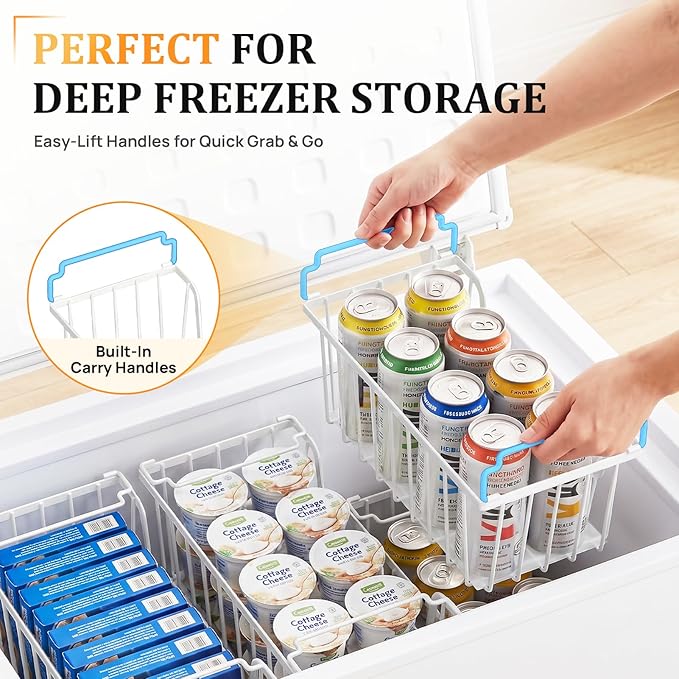 SUNALLY Stackable Storage Bins 6 Pcs Wire Baskets Freezer Organizer, White | Pantry Organizers Storage, Vegetable Fruit Storage Basket for Countertop, Kitchen Baskets for Onion Potato Snack Cans Storage