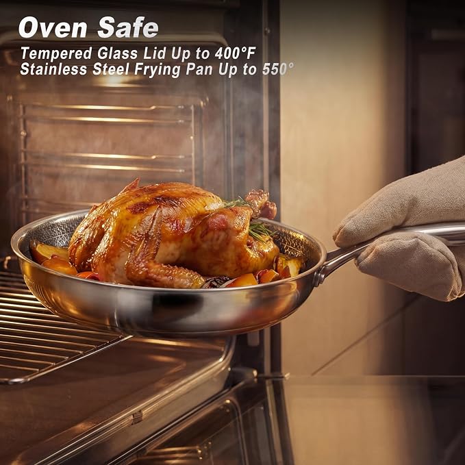 8" Non-Stick Frying Pan with Lid Tri-Ply Stainless Steel Pan with Stay-Cool Handle Oven & Dishwasher Safe For Induction, Ceramic & Gas Stovetops