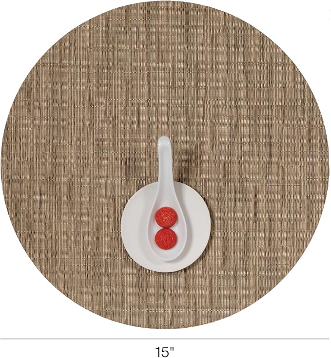 Chilewich Bamboo Placemats Set of 4, Round Woven Placemats | Reusable, Stain-Resistant, Indoor/Outdoor Tabletop Protection, 15", Camel