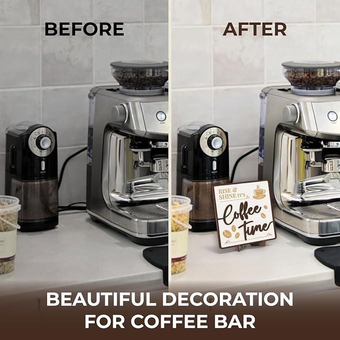 Vintage Coffee Sign Decor, 7 in Wood Cafe Sign for Kitchen Bar | 1 wood sign 7 in square, its coffee time design, coffee bar and cafe station decor, lover gift