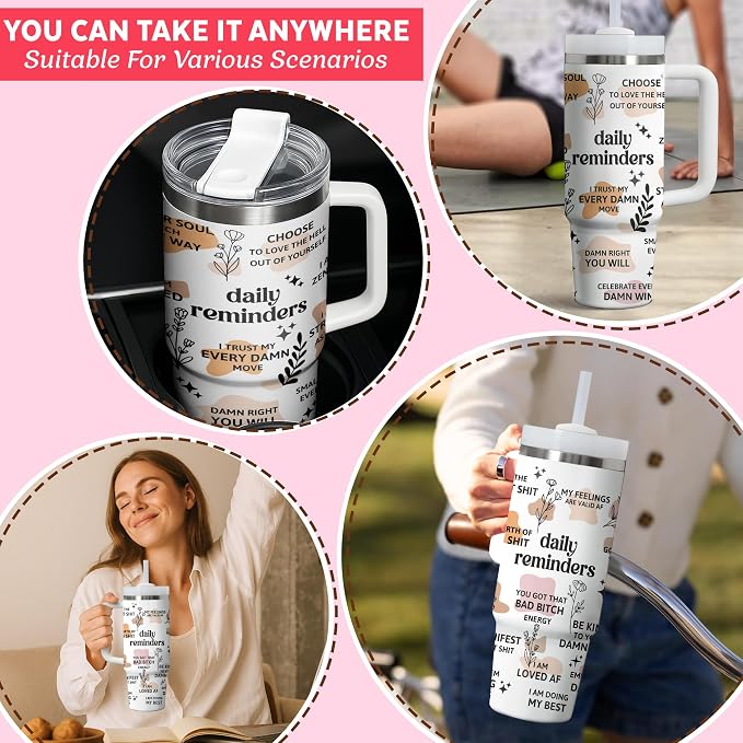 Gossby Inspirational Tumbler For Women, 30oz Stainless Steel With Handle | Daily Affirmations For Women, Inspirational Cup, Motivational Mental Health Gift, Birthday Gifts For Friends, Nurse, Coworker
