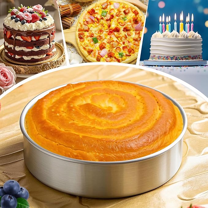 8 Inch Cake Pan Set of 2, Food-Grade Stainless Steel Round Baking Pans | No Coating Cake Pan for Layer Cakes, Heavy Duty, One-Piece Design Warp-Resistant, Non-Toxic, Dishwasher Safe