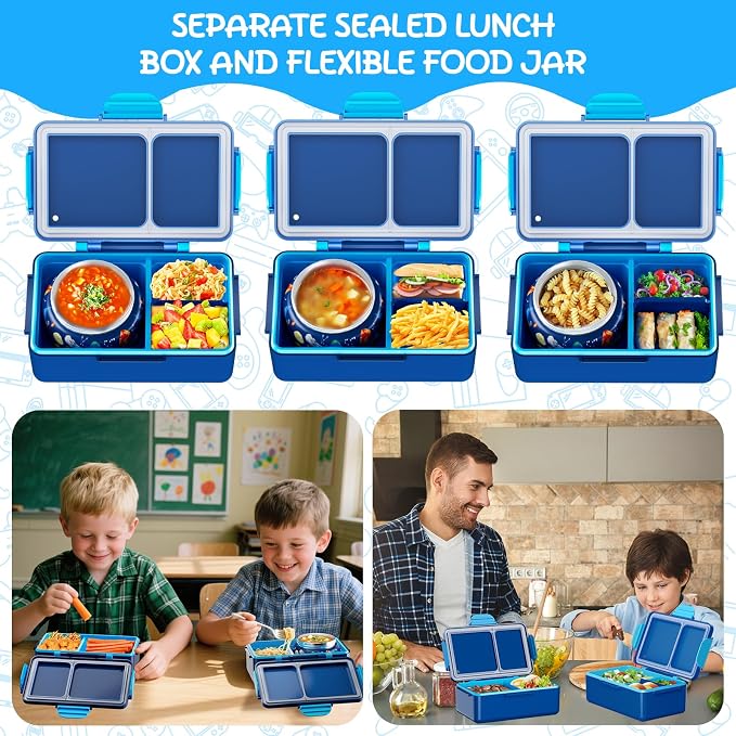 SHPMXUPW Kids Bento Lunch Box – 12 oz Stainless‑Steel & 3‑Compartment Leak‑Proof Food Container with Built‑In Ice Pack, Insulated Food Jar for Boys & Girls, School & Travel