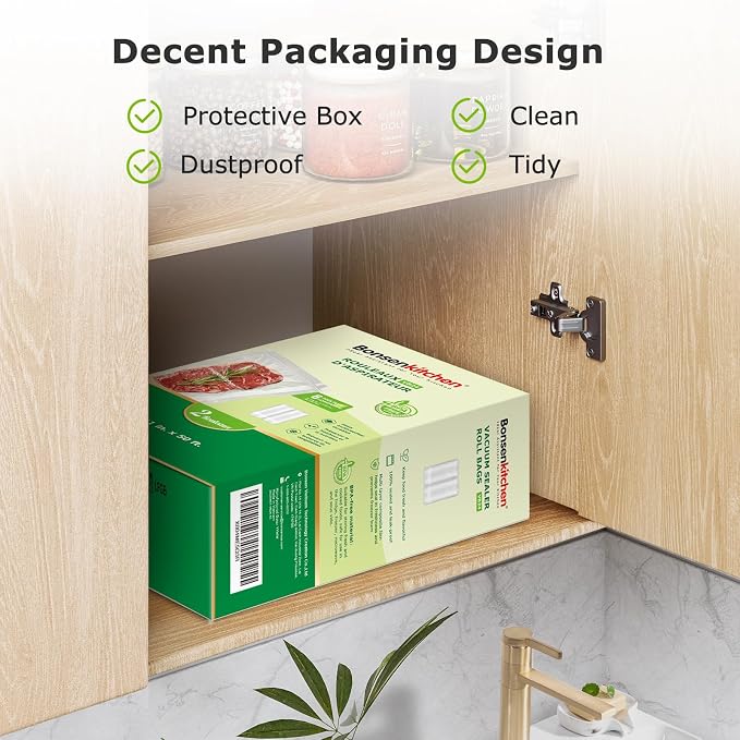 Bonsenkitchen Vacuum Sealer Bags Rolls, 2 Rolls 11 in x 50 ft | Commercial Grade, Heavy Duty, Durable Food Sealer Bags, Seal a Meal, Food Storage & Sous Vide Cooking, BPA Free, VB24