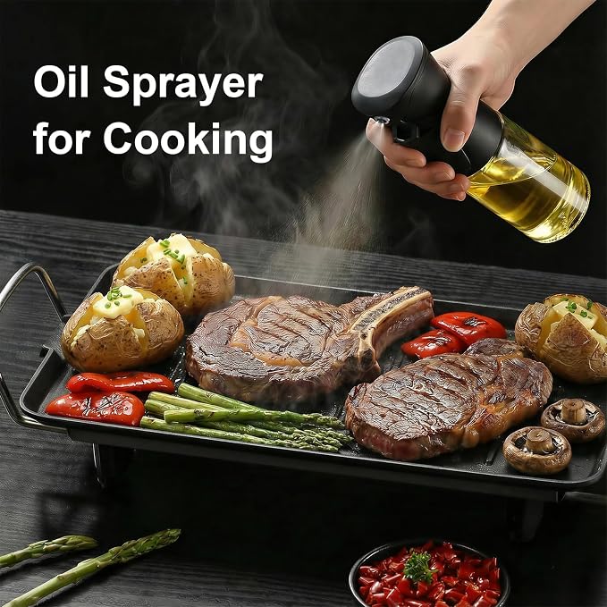 8.5oz Glass Oil Sprayer for Cooking - 1 Pack Refillable Olive Mister for Air Fryer Grilling Kitchen Gadget Black