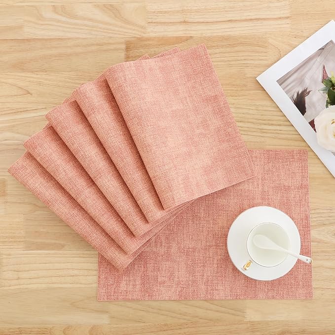 Homaxy PU Faux Leather Placemats for Dining Table, Set of 8, Pink | Waterproof Wipeable Washable Table Mats, Easy to Clean Anti-Slip Place Mats, 11.8" x 17"