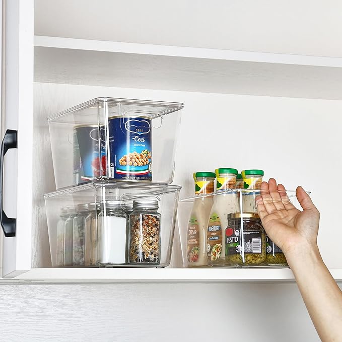 Vtopmart 1 Pack Clear Stackable Storage Bins with Lids, Medium | BPA-free Plastic, Organize Vertically, For Pantry Kitchen Fridge Cabinet Closet Bathroom, Built to Last, Easy to Move