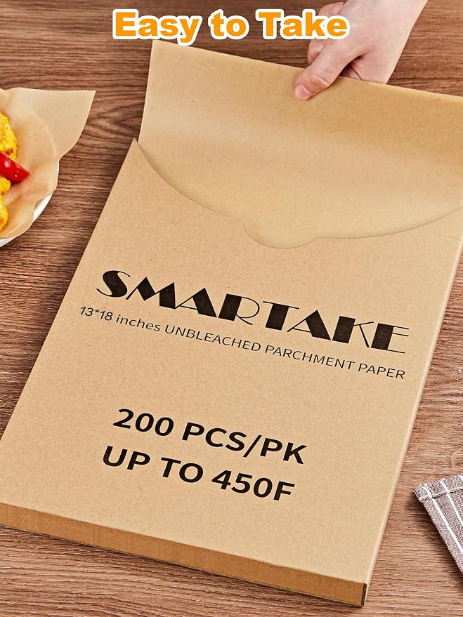 SMARTAKE 200 Pcs Parchment Paper Baking Sheets, 13x18 Inches, Non-Stick | Unbleached Pre-Cut Greaseproof Baking Parchment, Oven Safe up to 450°F, for Grilling Frying Steaming Bread Cup Cake Cookies
