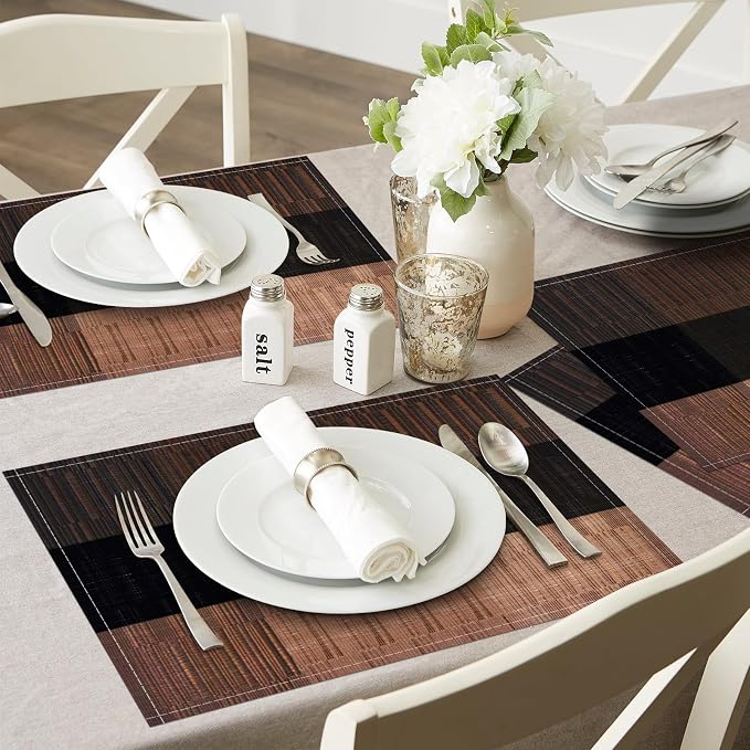 Brown Placemats Set of 4, 12x18 Inch Washable Easy to Clean Heat-Resistant Anti-Skid Grey Placemats for Holiday Party Kitchen Dining Room Decoration