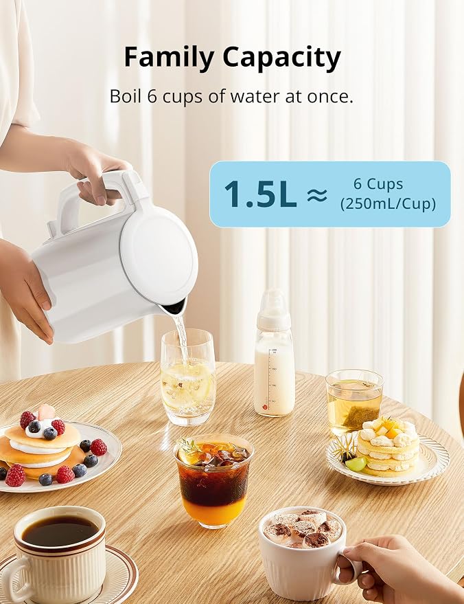 COMFEE' Stainless Steel Double Wall Electric Kettle 1.5L, White