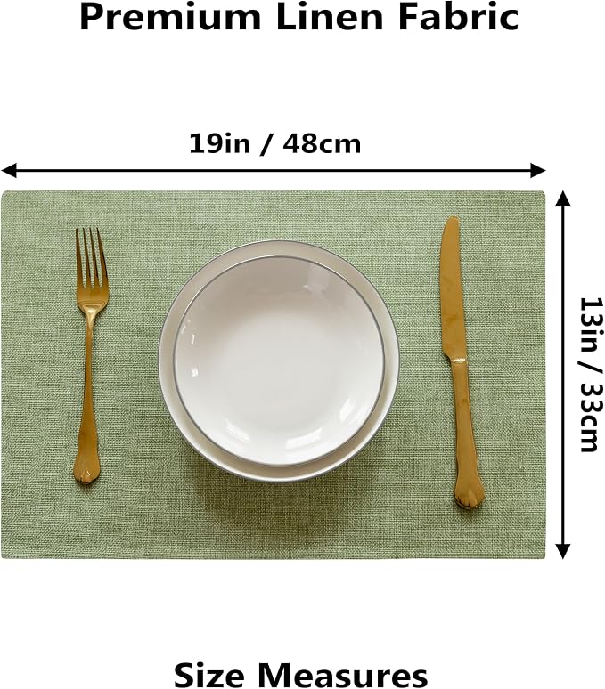 Demetex Green Placemats Set of 6 Washable Place Mats Heat Resistant Table Mats Sage Placemat for Kitchen Dining Plate Tables, Green