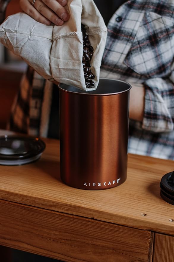 Planetary Design Airscape Airless Coffee Storage | 500g | Brushed Copper | Container | US Patented Inner Plunger Lid REMOVES Excess Oxygen | Don't Buy airtight, Buy AIR-Less | (Medium, Brushed Copper)